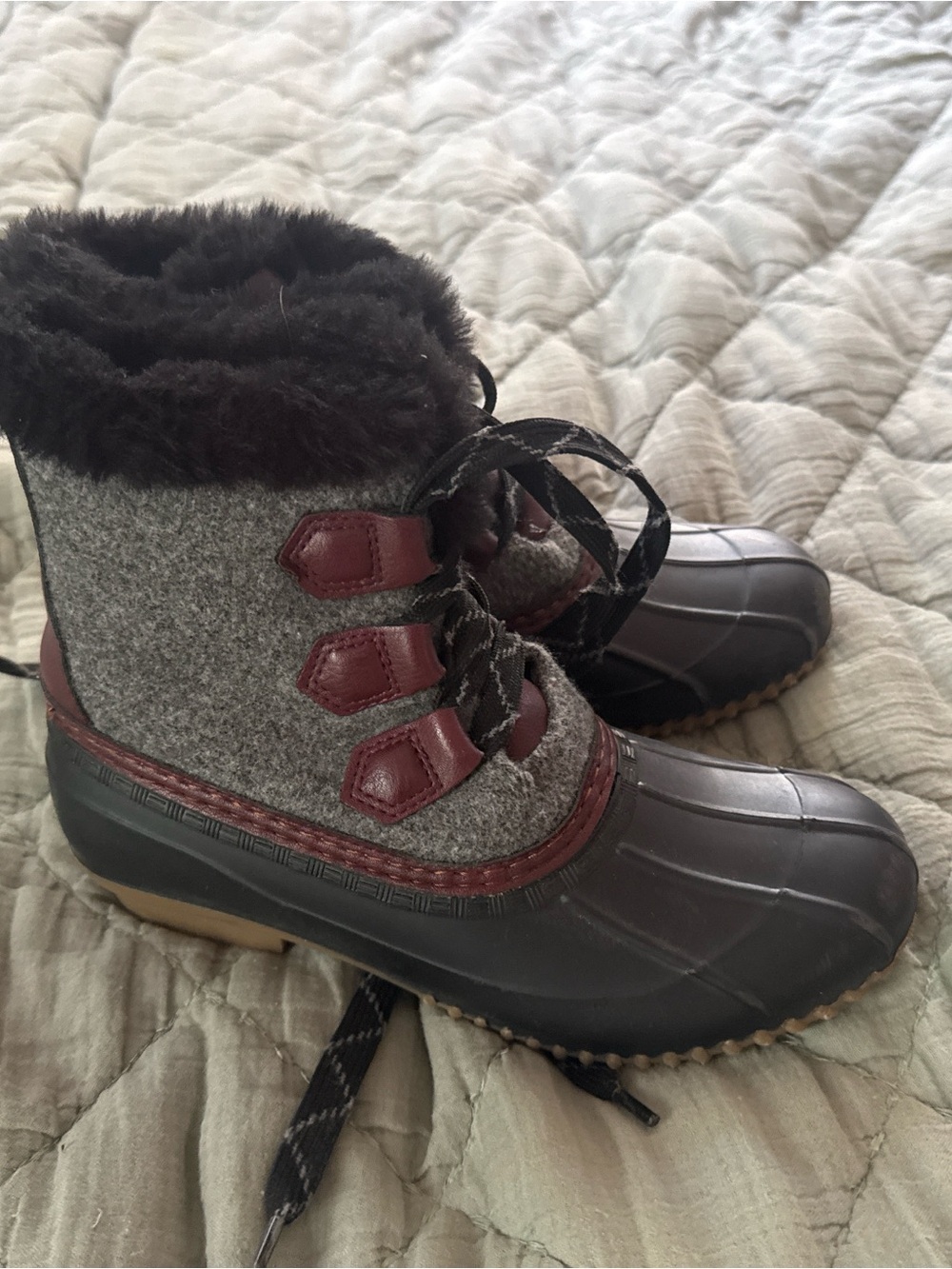 Maurices Gray Felt & Black Rubber Faux-Fur Cuff Duck Boots
